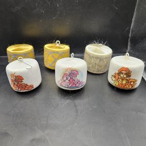 Vintage Satin Barrel Christmas‎ Ornaments White Gold Child Set of 6